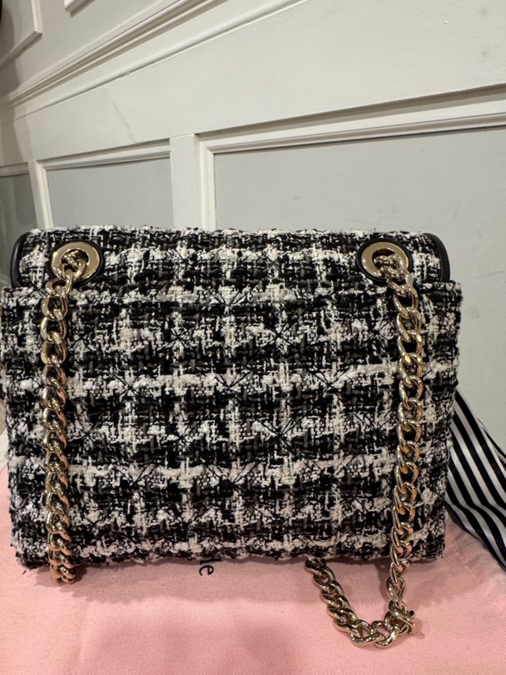 Kate Spade Bag Natalia Black & White Tweed Convertible Shoulder Crossbody Bag - Picture 9 of 17